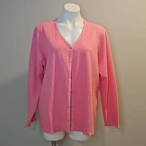 Denim & Co. Pink Cotton Long Sleeve Cardigan Sweater - Women's Size 1X